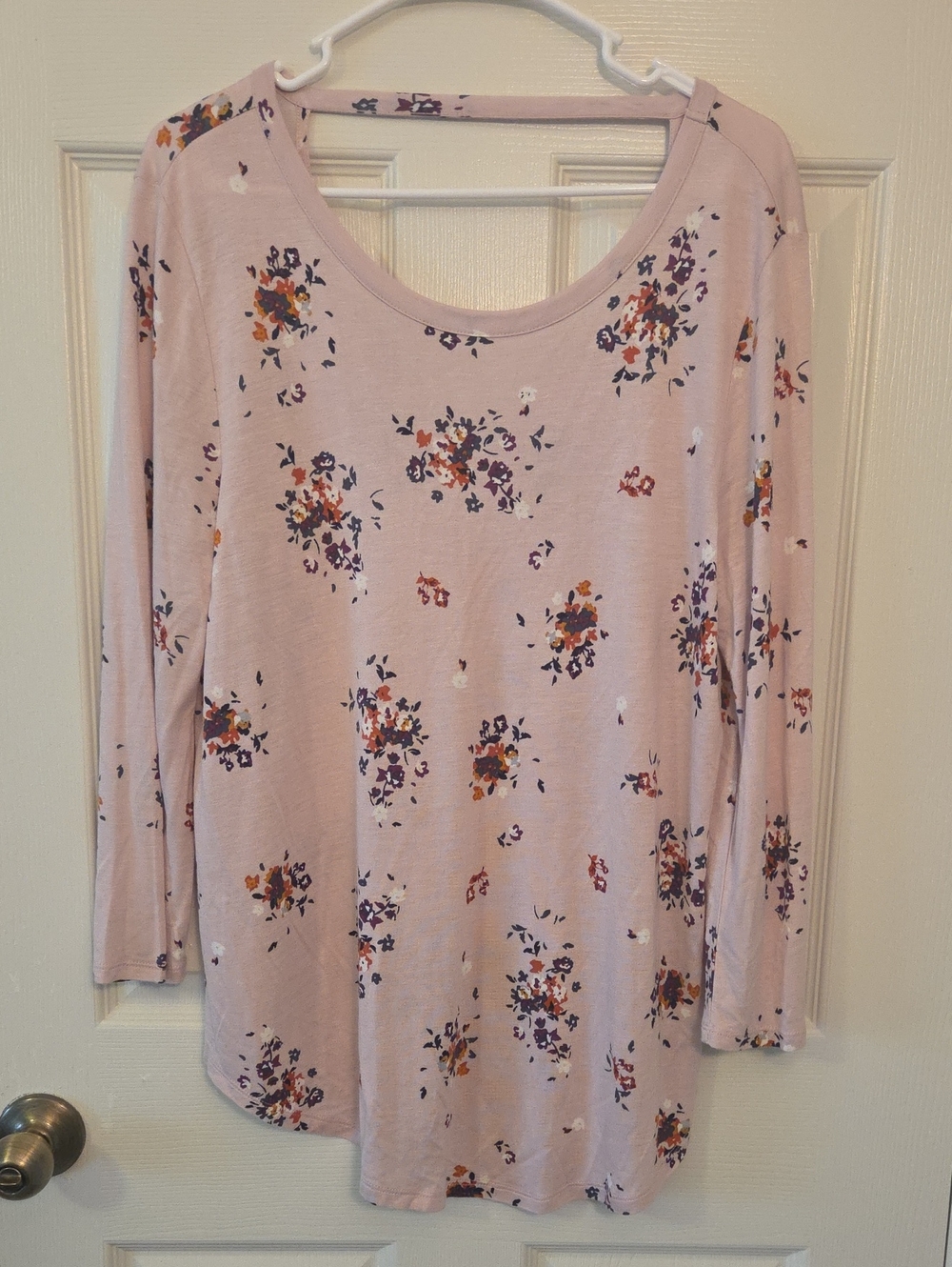 LOFT Light Pink Long Sleeve Floral Scoop Neck Top Size Large